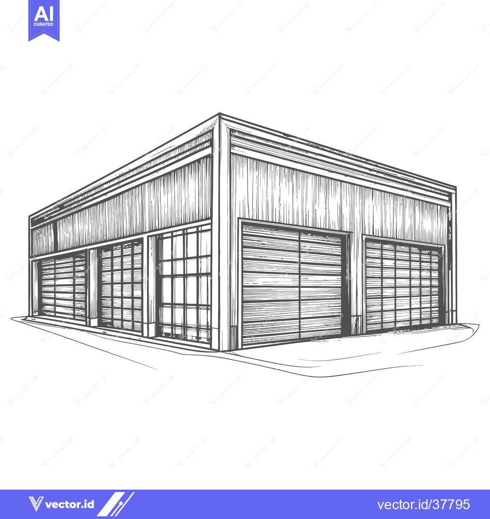 Premium Vector of Sketch of a large building with three garage doors