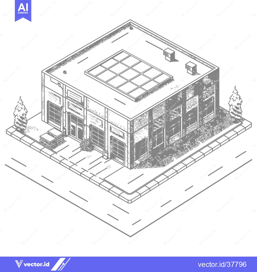 Premium Vector of Isometric Drawing of a Commercial Building with Solar Panels