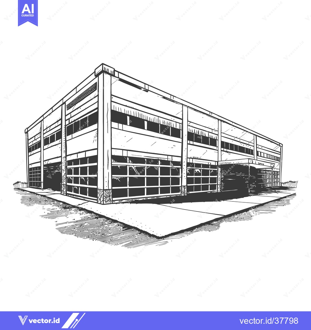 Premium Vector of Hand Drawn Sketch of a Modern Industrial Building