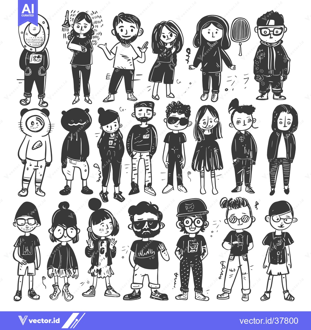 Premium Vector of Diverse Group of Cartoon Characters with Unique Styles