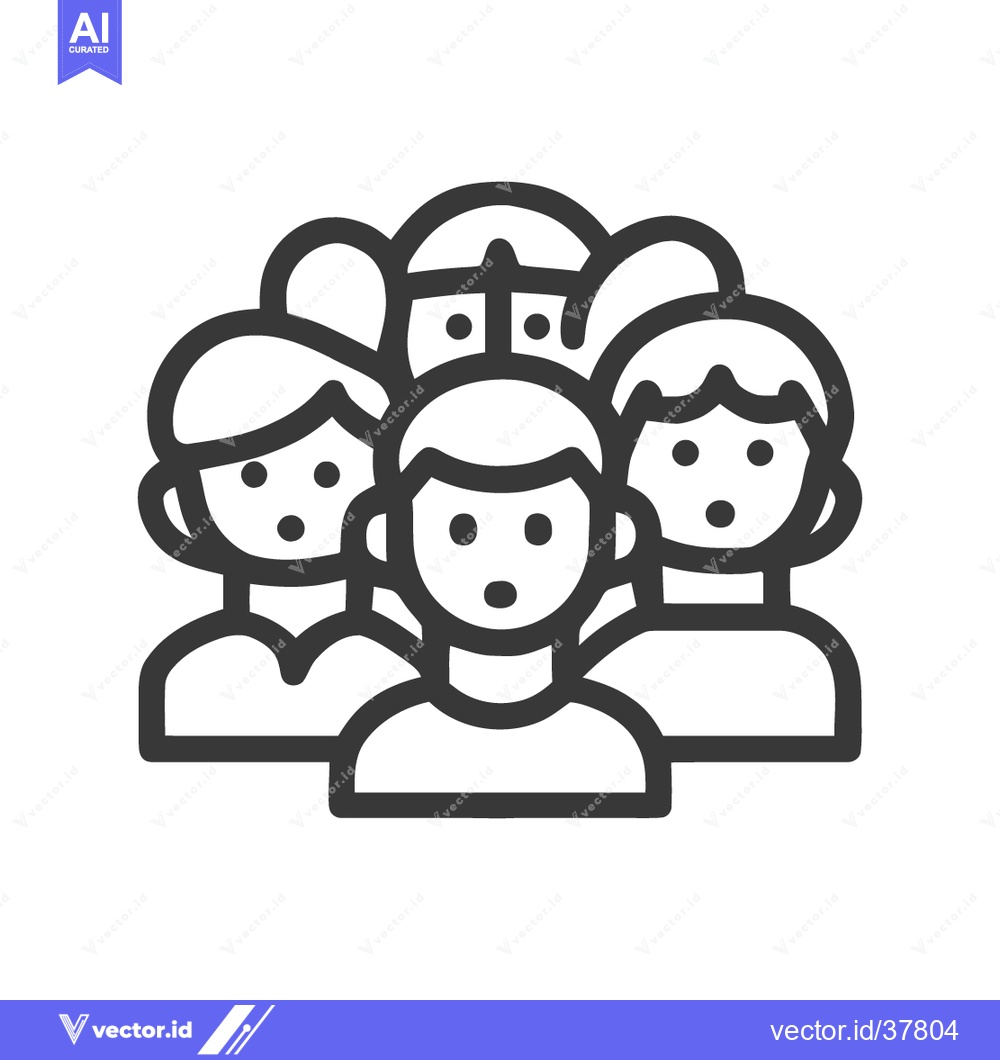Premium Vector of Crowd Icon: Diverse Group of People, Simple Line Art Illustration
