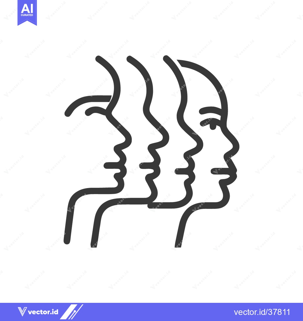 Premium Vector of Minimalist Line Art: Four Overlapping Human Profiles in Black and Whit