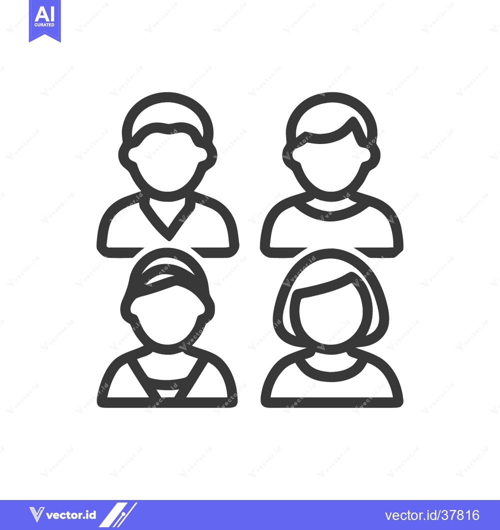 Premium Vector of Family Icon Set: Minimalist Line Art of Four People