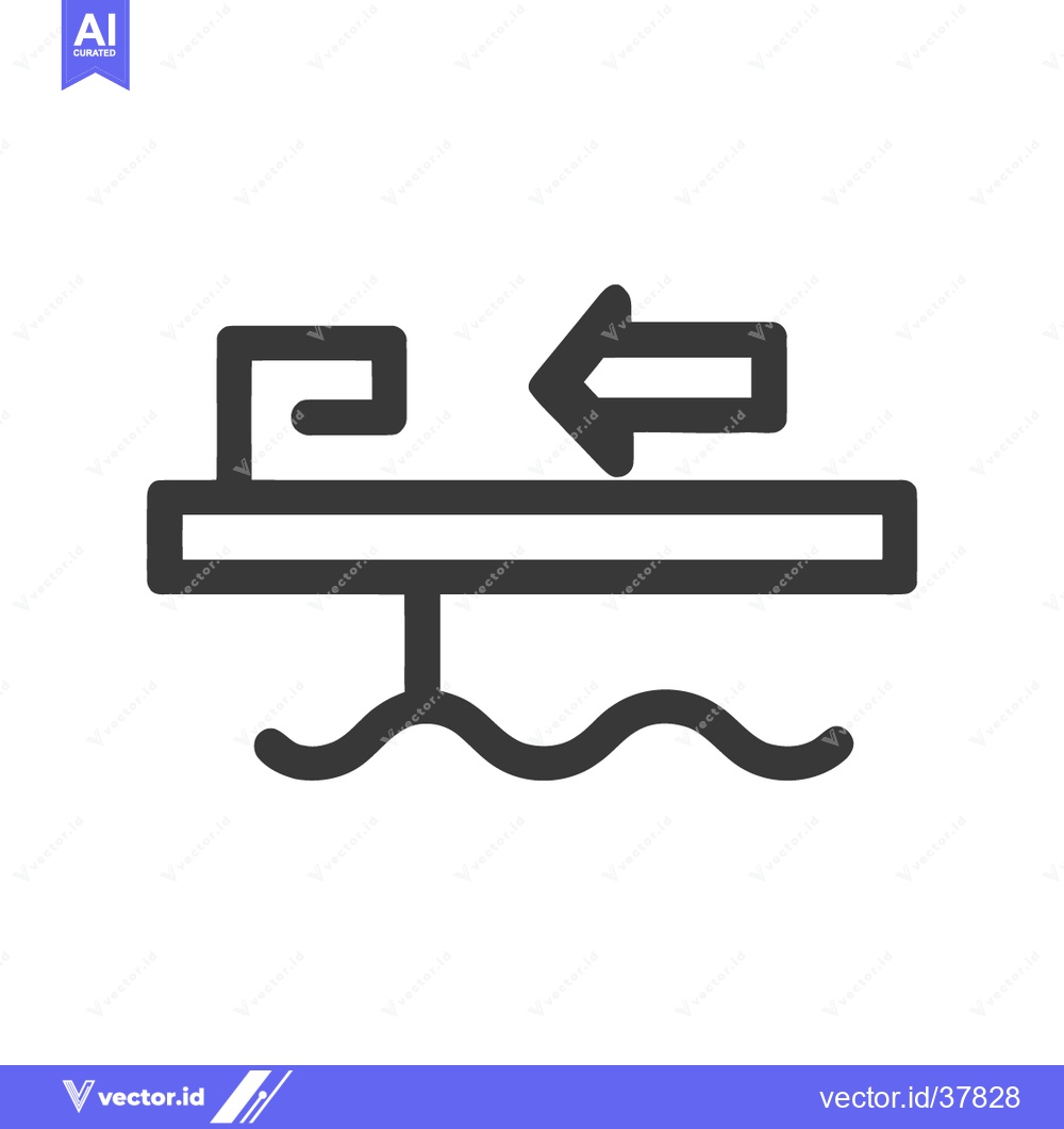 Premium Vector dari Minimalist Icon of a Bridge with Arrow, Water Waves, and Geometric Des