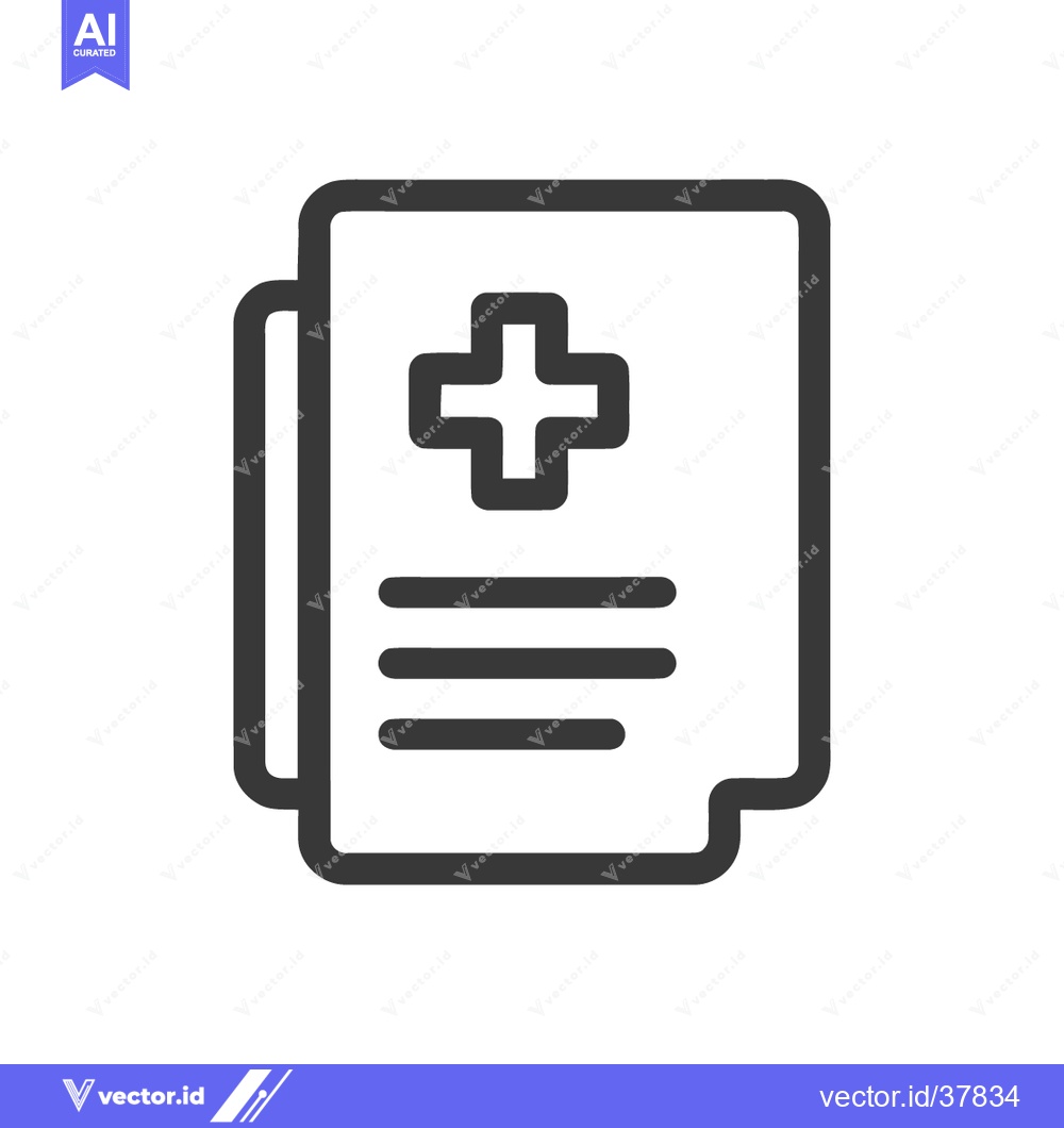 Premium Vector of Medical Record Icon: Clean Line Art with Cross Symbol