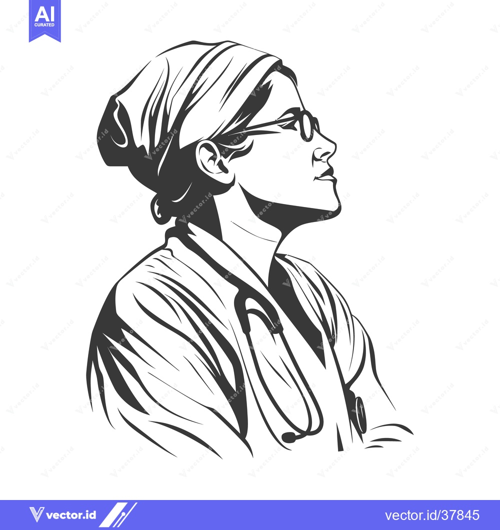 Premium Vector of Illustration of a female medical professional looking upwards thoughtf