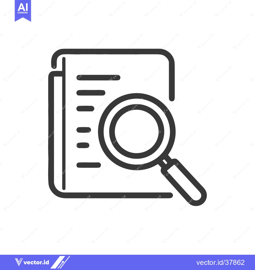 Premium Vector dari Document Search Icon: Magnifying Glass Over Paper Stack, Line Art