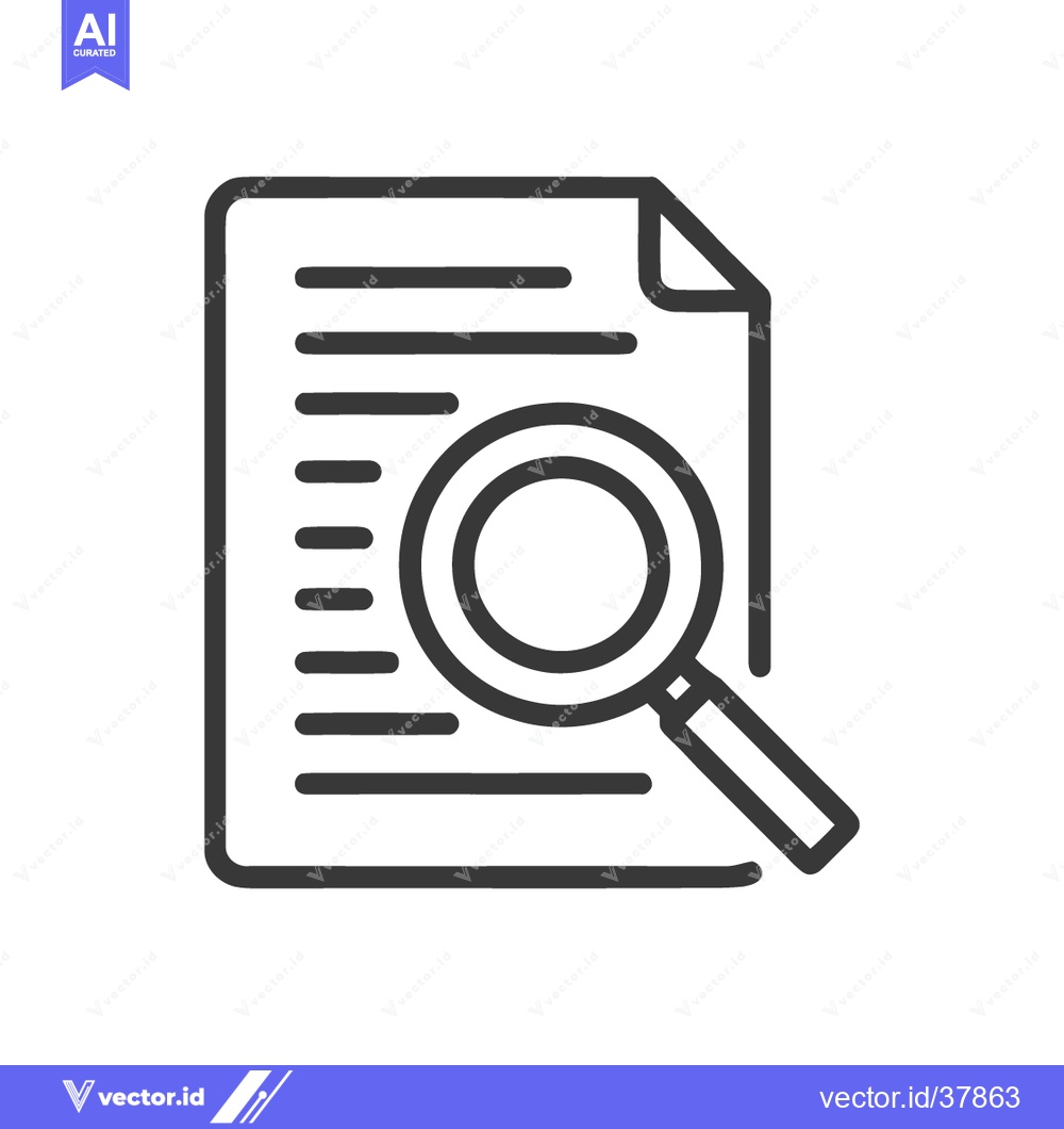 Premium Vector of Document Search Icon: Magnifying Glass Over Text File, Line Art Style