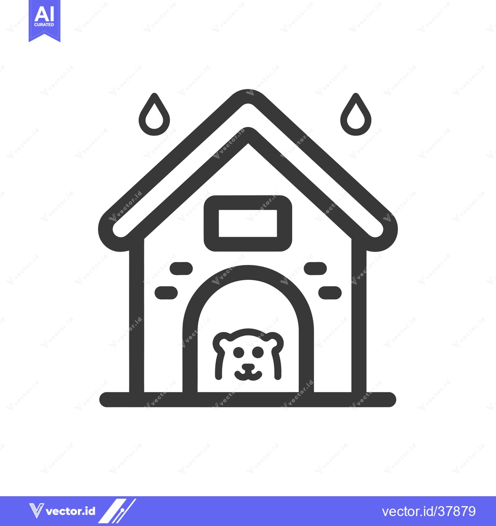 Premium Vector dari Dog House with Rain Drops and Dog Inside