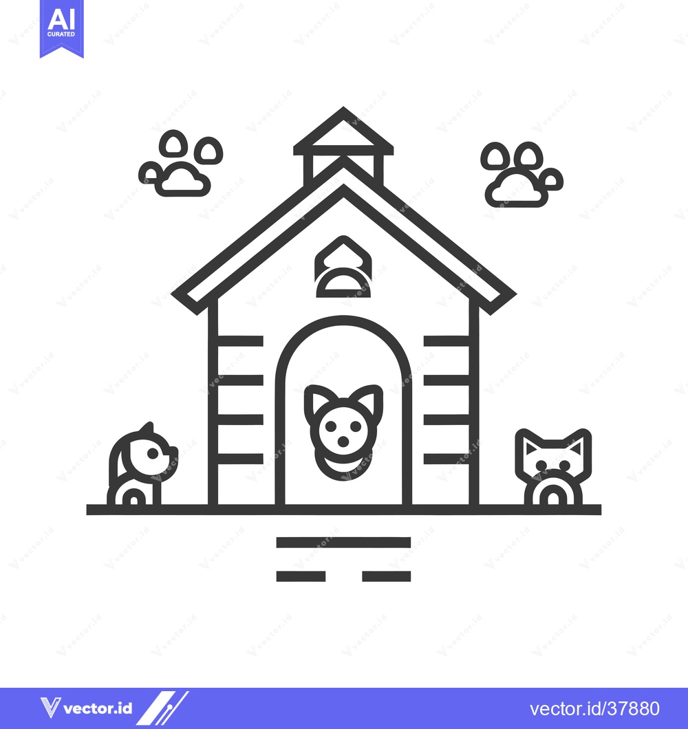 Premium Vector of Dog House with Two Dogs and Paw Prints in the Clouds