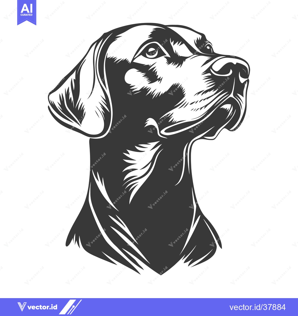 Premium Vector dari A stylized black and white illustration of a dog looking upward