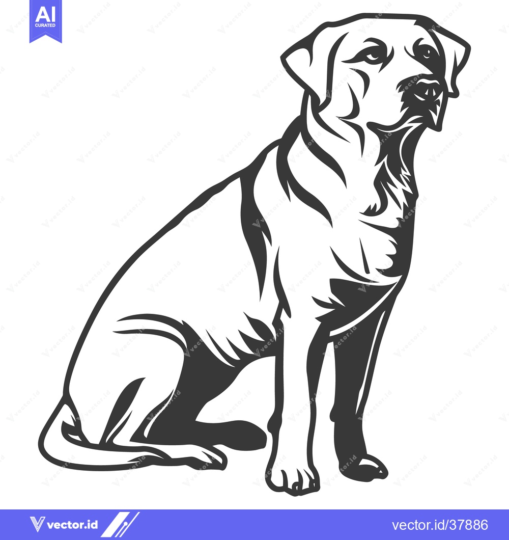 Premium Vector of A black and white illustration of a seated dog looking ahead