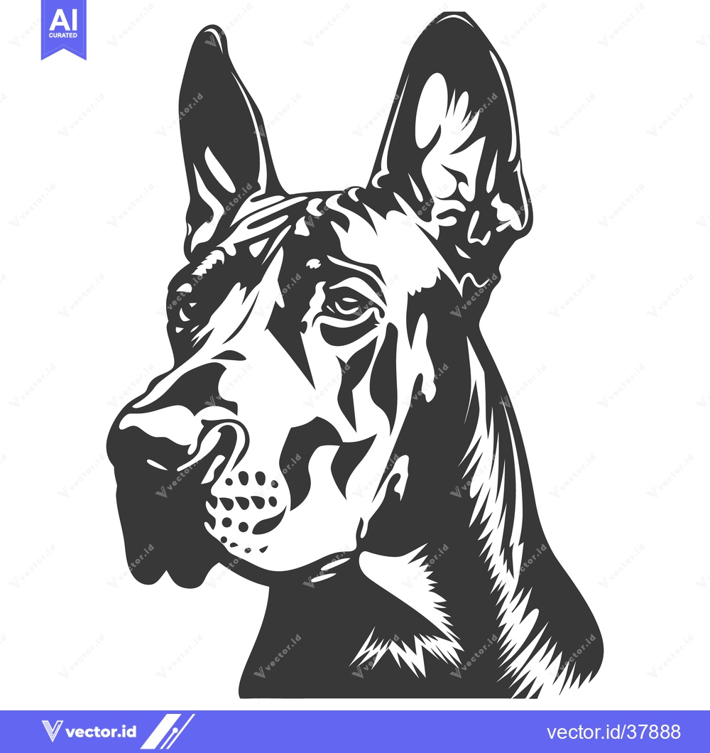 Premium Vector of A black and white illustration of a large dog head