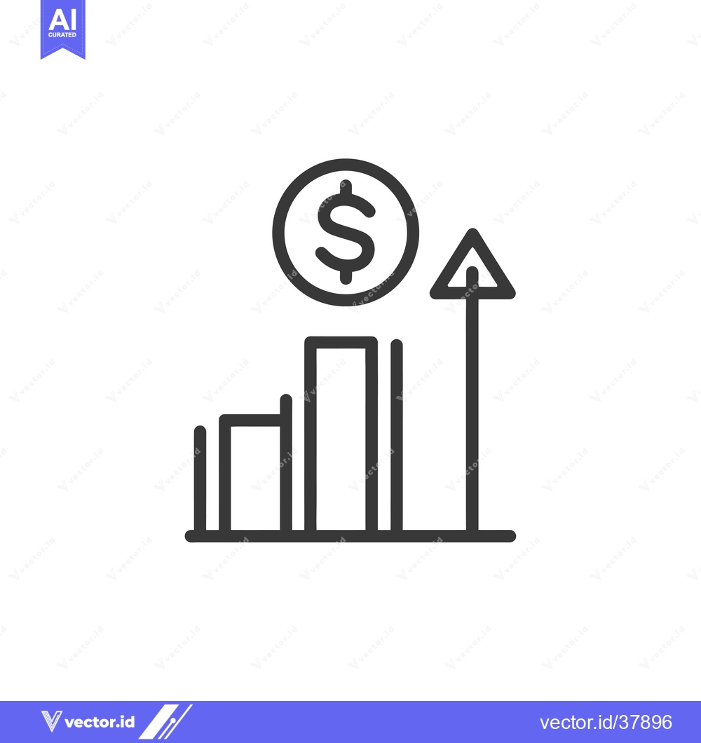 Premium Vector of Dollar Coin Over Bar Graph with Upward Arrow