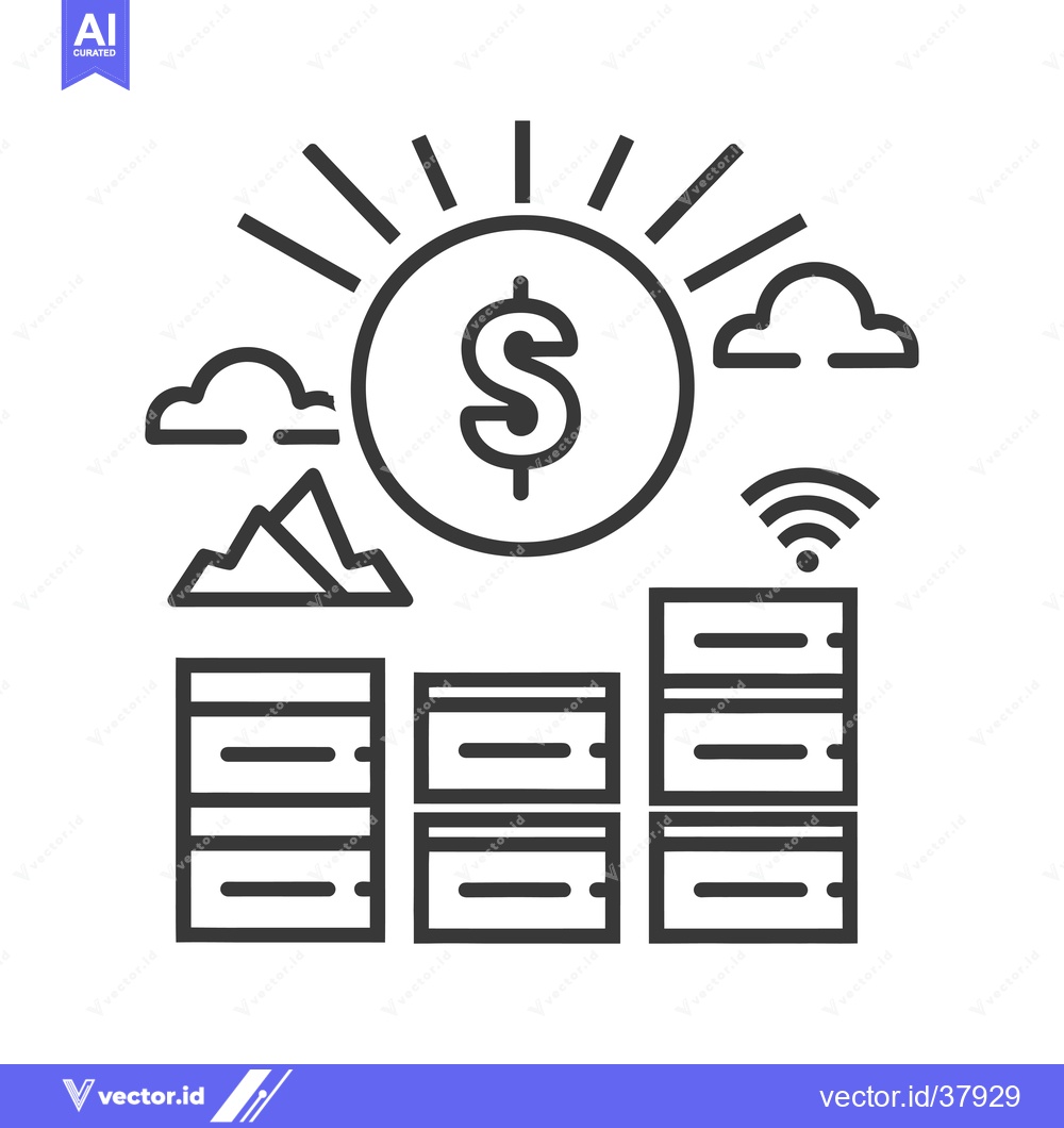Premium Vector dari Dollar Sign Rising Above Server Racks with Sun and Clouds