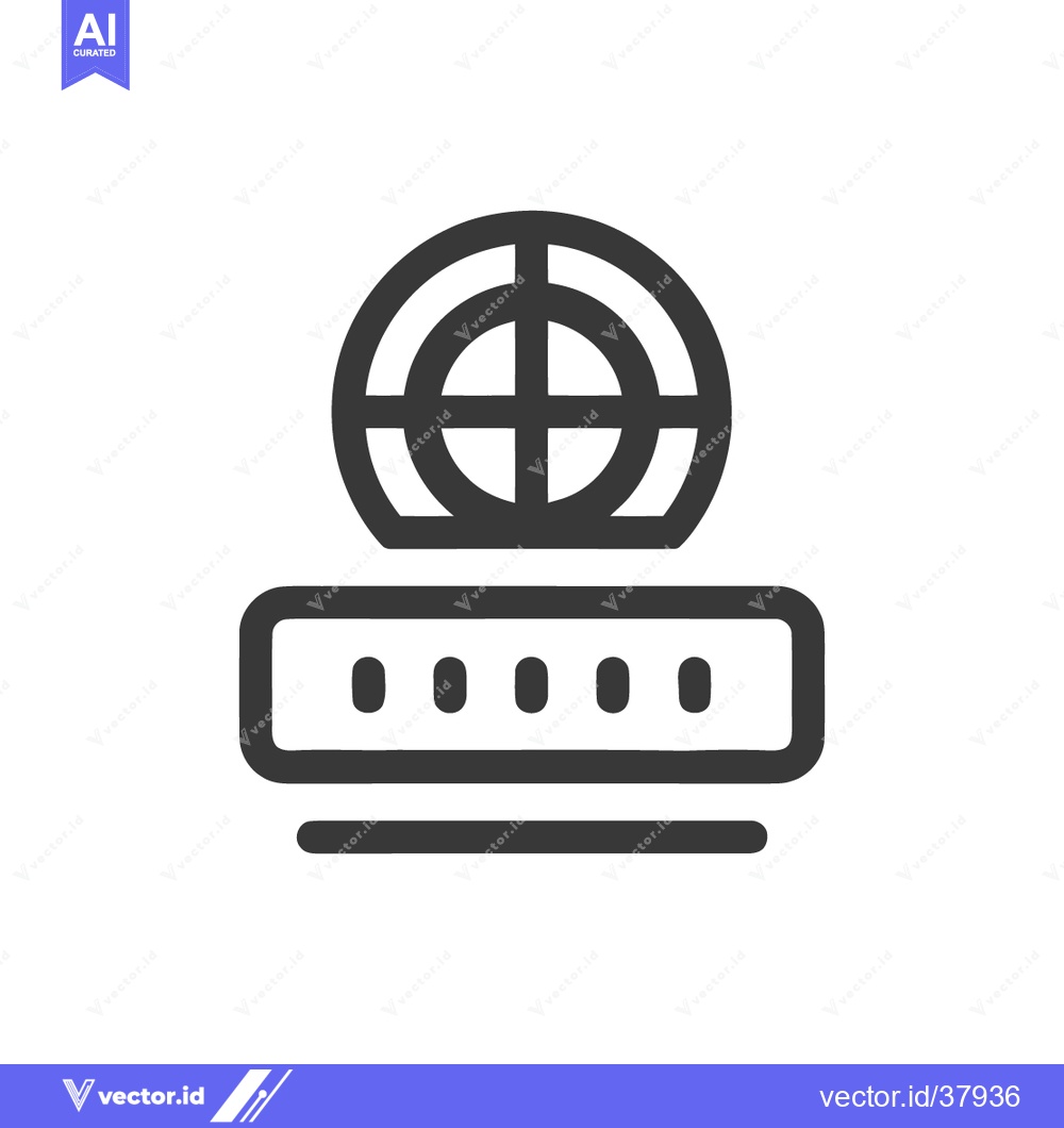 Premium Vector of Minimalist Icon: Globe on Server, Network Connection Symbol, Outline S