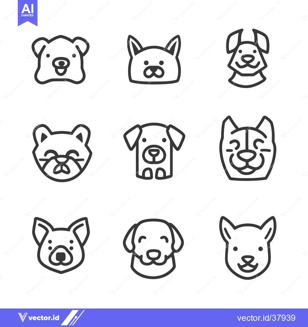 Premium Vector dari Nine minimalist black line drawings of different dog faces