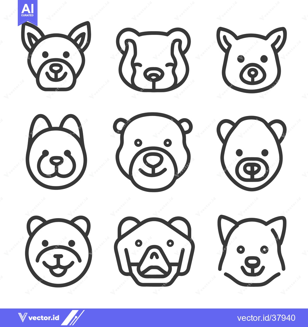 Premium Vector of Nine different stylized illustrations of animal head icons