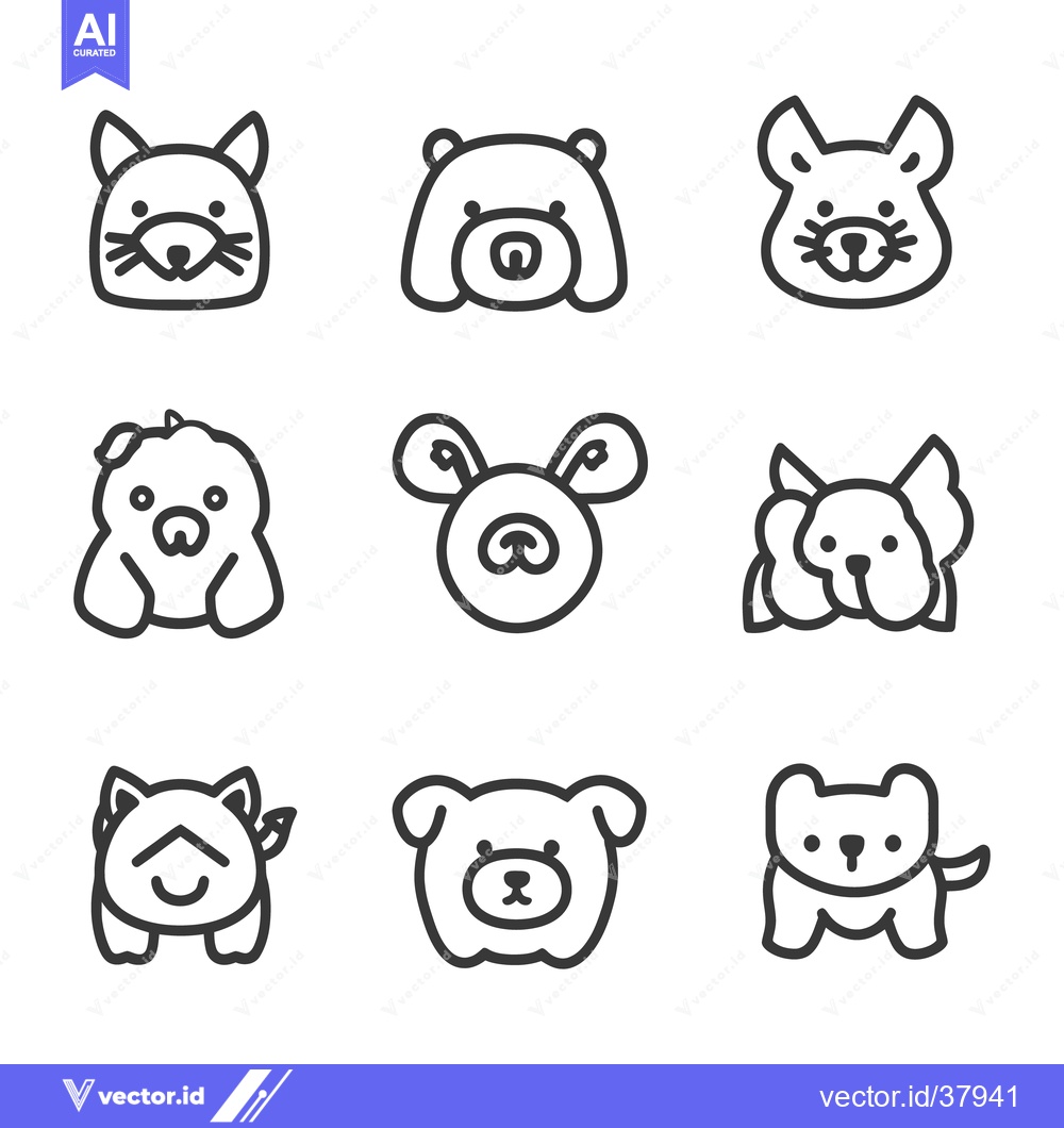 Premium Vector of Simple black and white line drawings of various cute animals