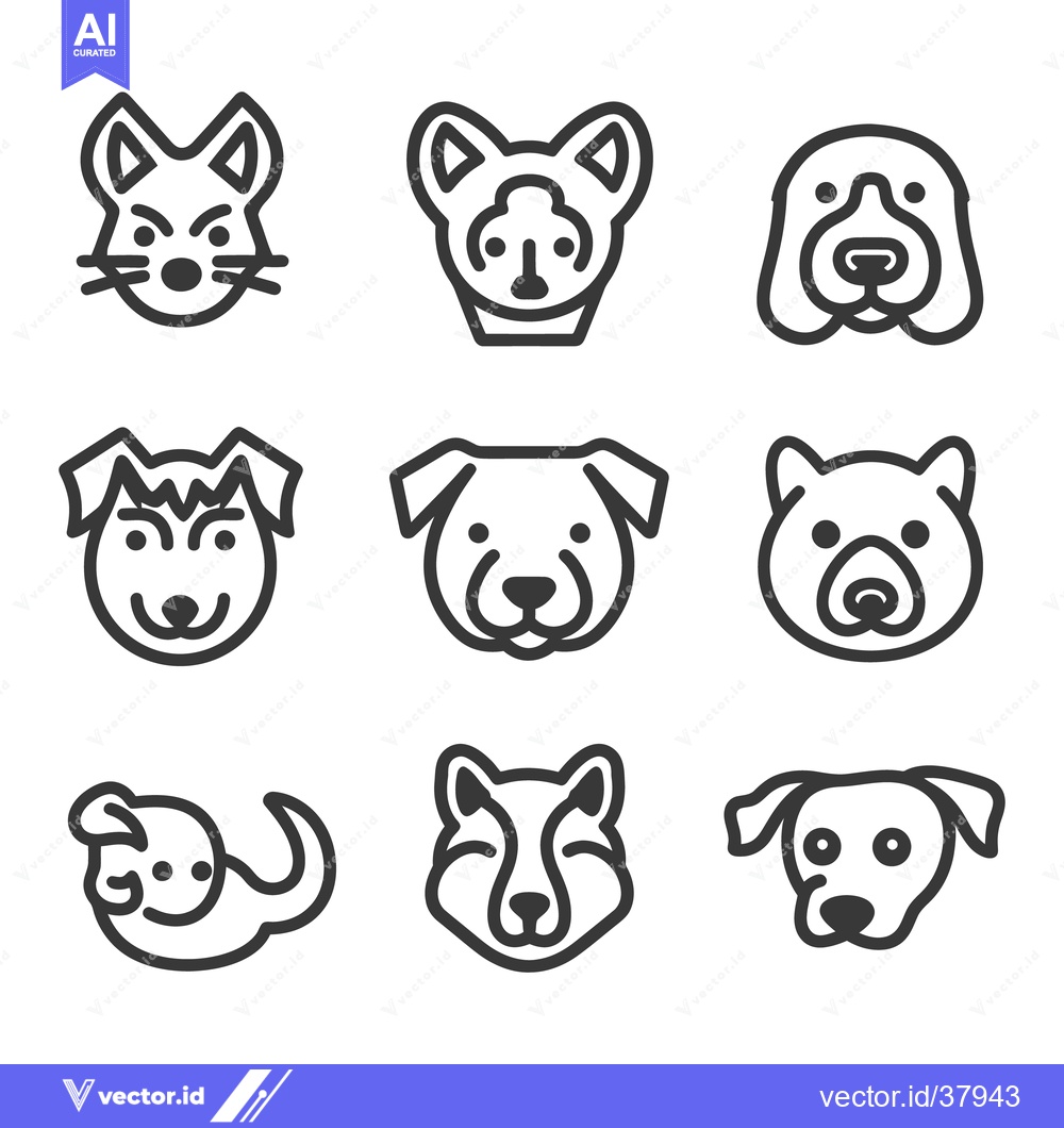 Premium Vector dari Illustrated Icons Showcasing Different Breeds and Dog Facial Expressio