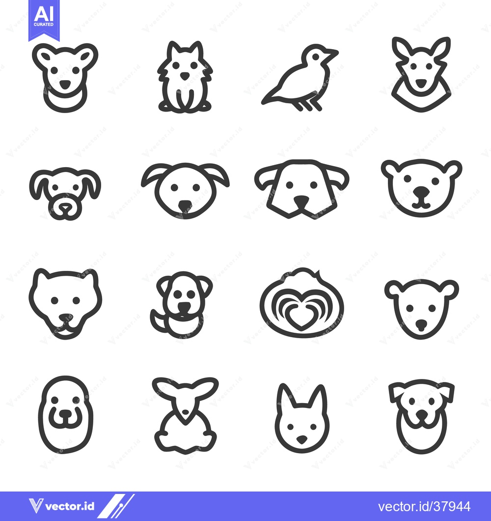 Premium Vector dari Simple line art of various animal heads and body shapes