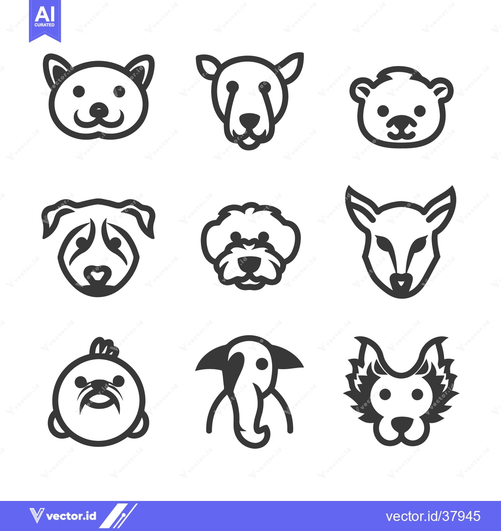 Premium Vector dari Stylized minimalist animal illustrations depicting diverse mammal face