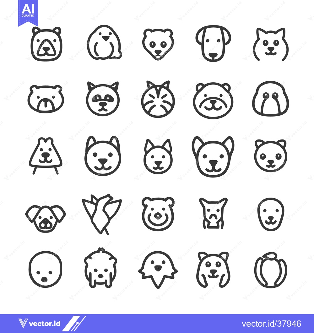 Premium Vector dari Various simple line drawings featuring different stylized animal faces