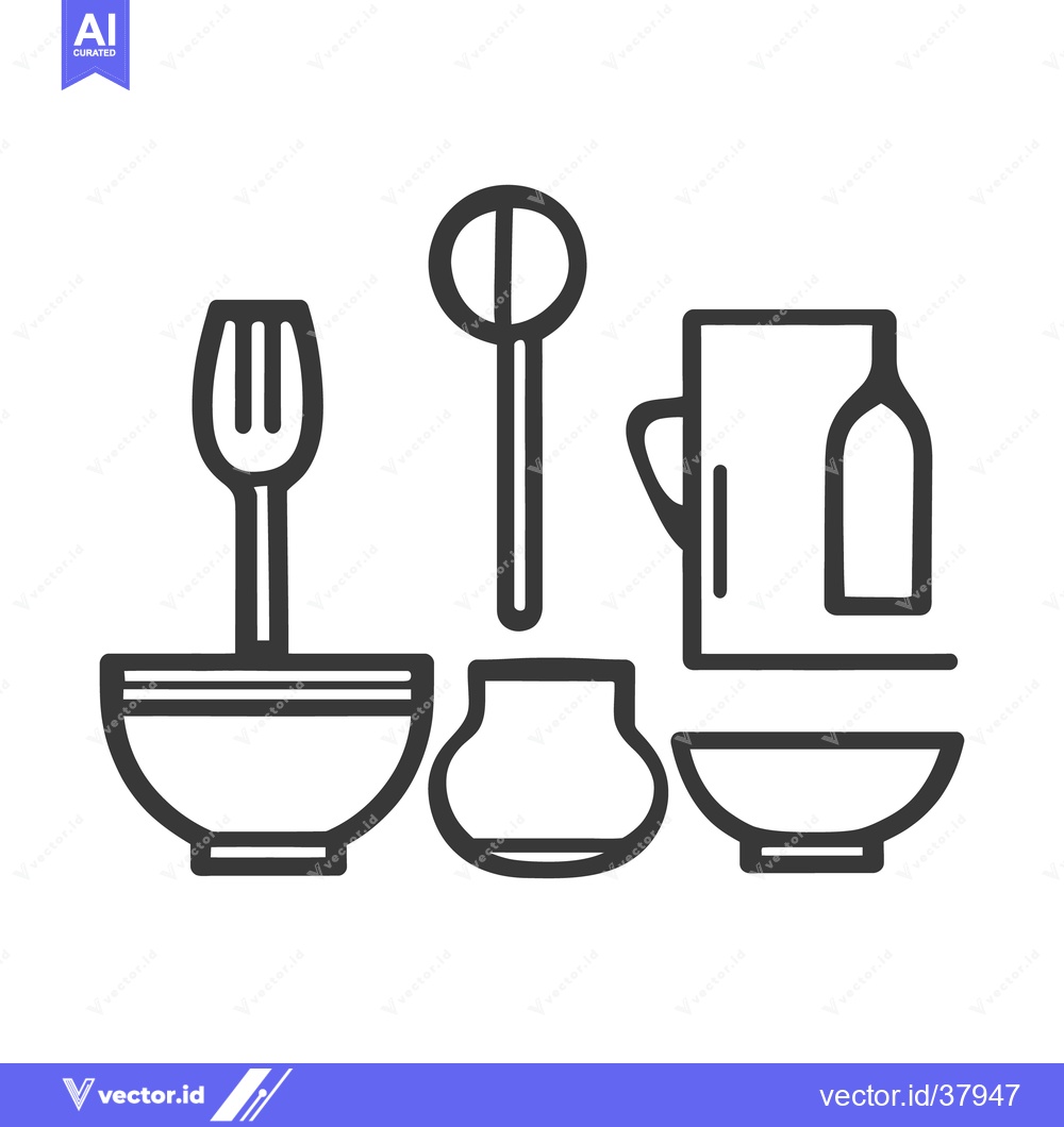 Premium Vector of A monochrome depiction of kitchen tools and essential utensils