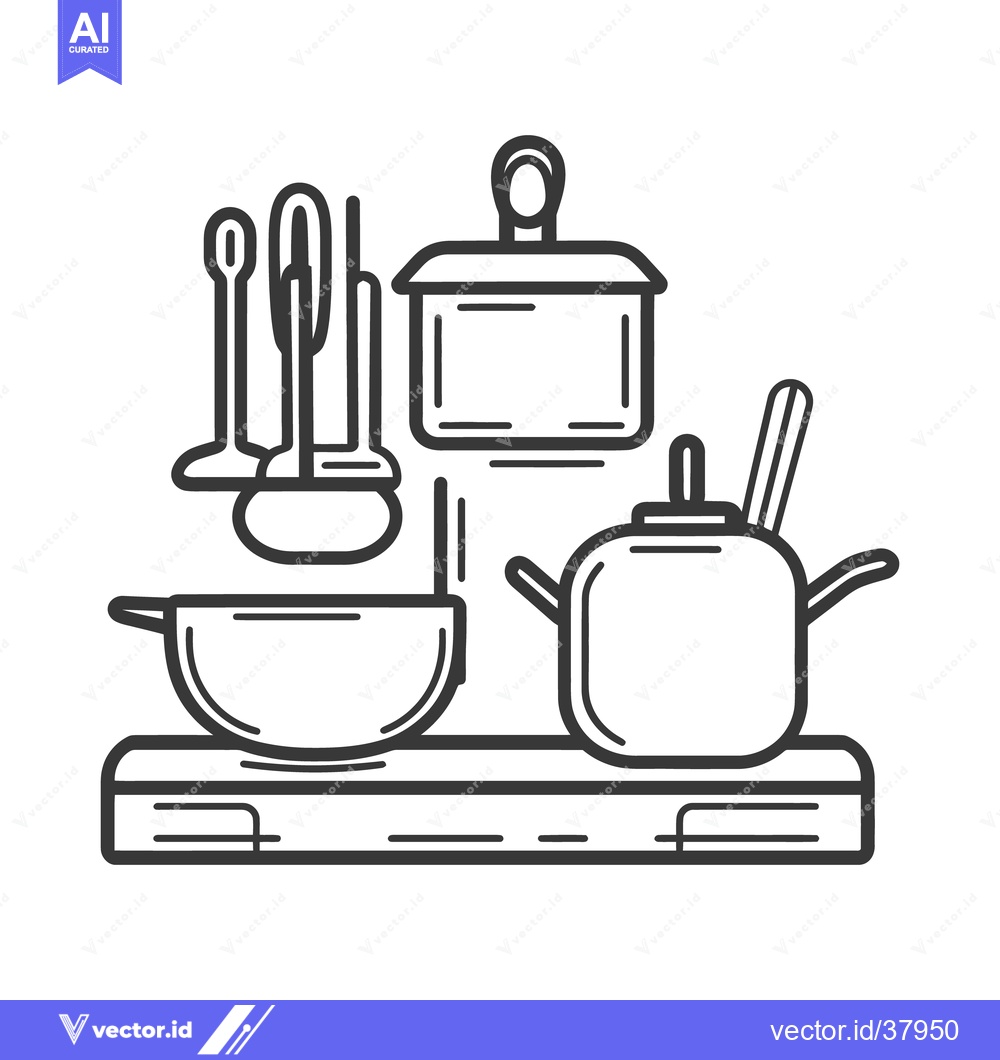 Premium Vector dari Simple black and white image of various kitchen cooking tools