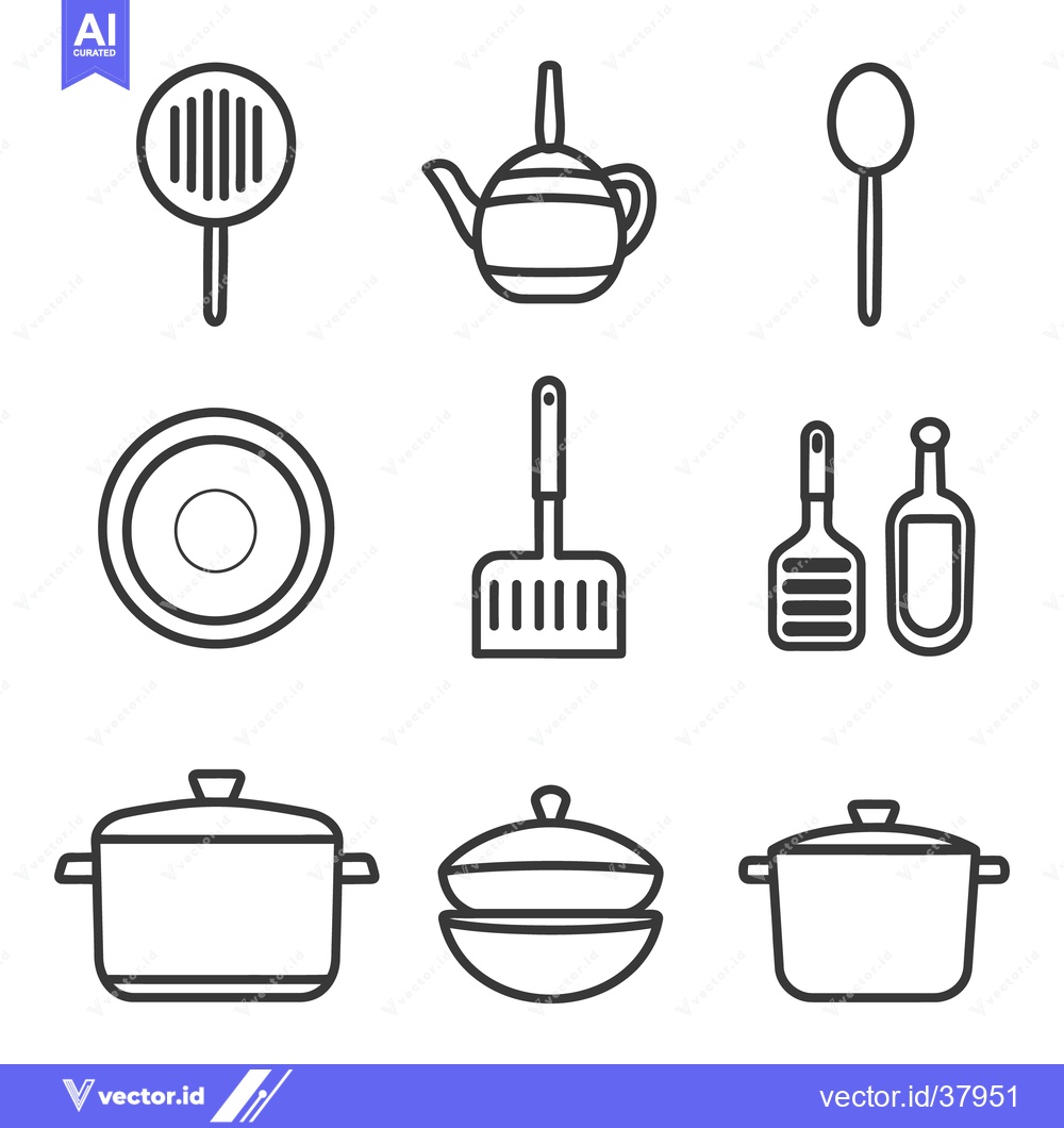 Premium Vector dari Several different kitchen cooking and serving tools are displayed in t