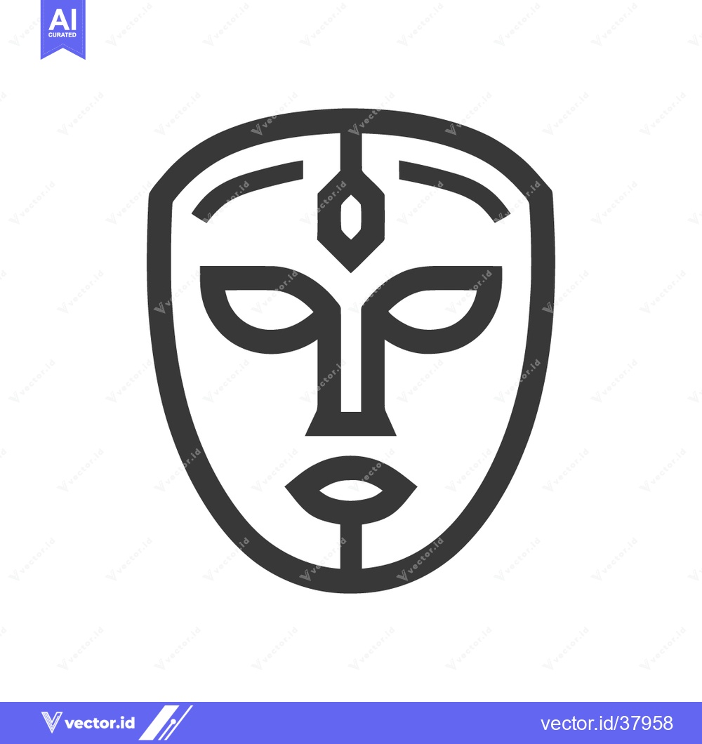 Premium Vector of Minimalist Mask Icon: Abstract Face with Geometric Features and Gemsto
