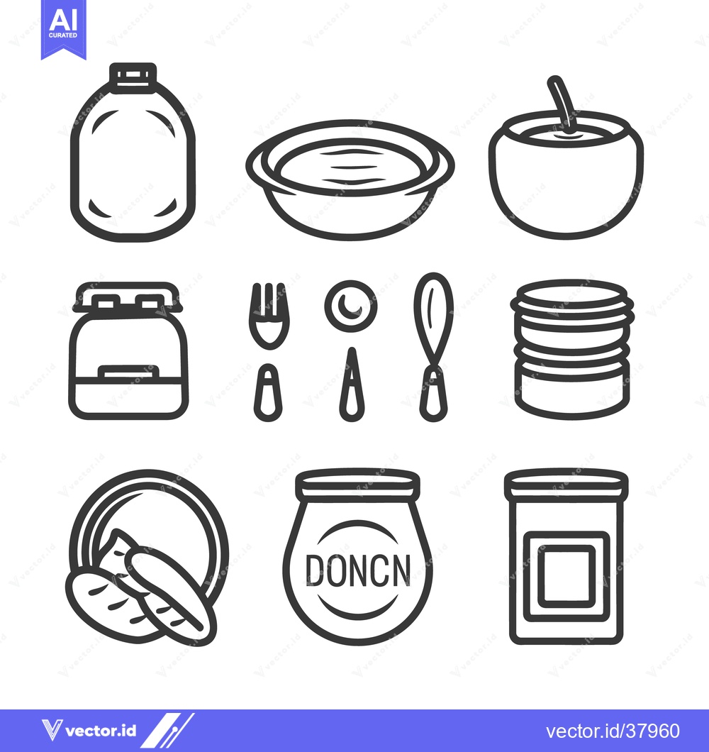 Premium Vector of Black and white line illustrations of various food items and utensils