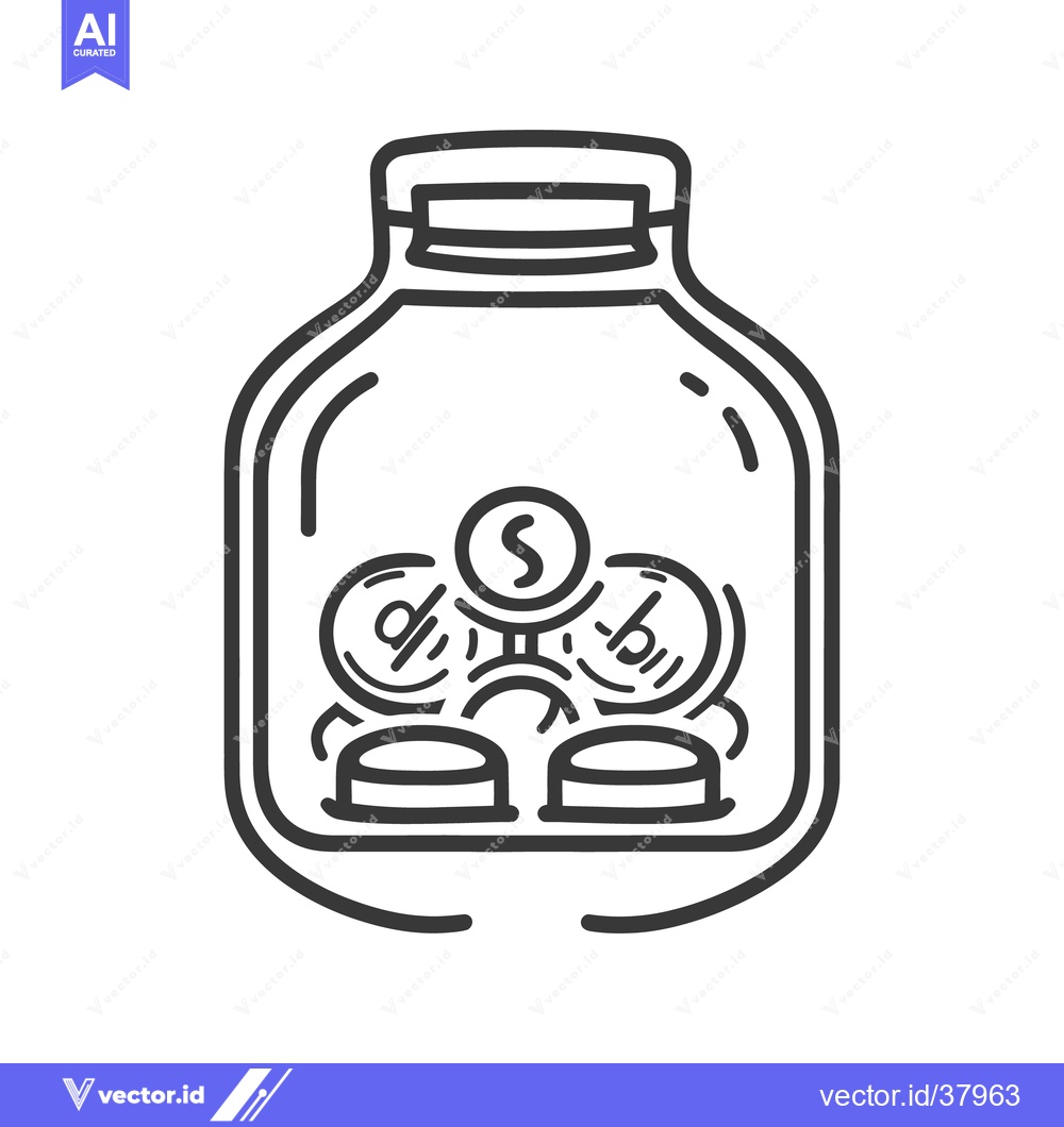 Premium Vector dari A clear jar containing stylized coins with letter symbols inside