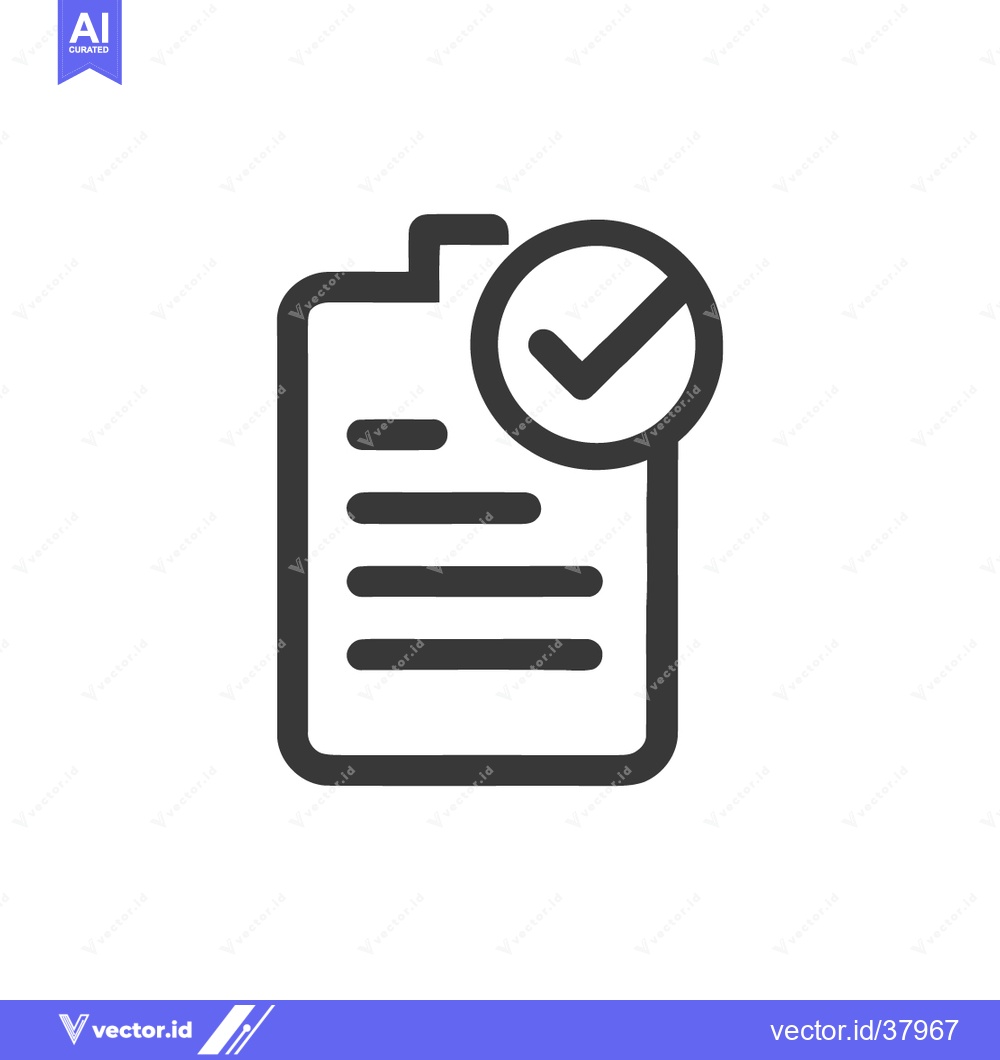 Premium Vector dari Completed Document Icon: Checklist with Checkmark, Dark Outline on Whi