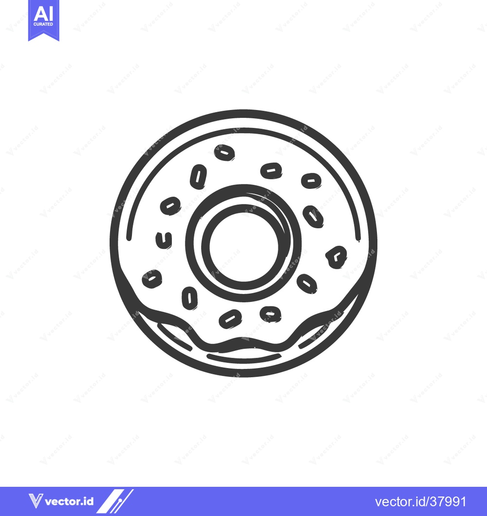 Premium Vector of Hand-Drawn Donut Illustration with Sprinkles and Icing on White Backgr