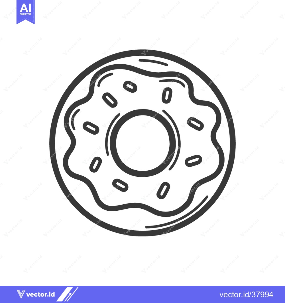 Premium Vector of Simple Donut Outline with Sprinkles, Black and White Illustration