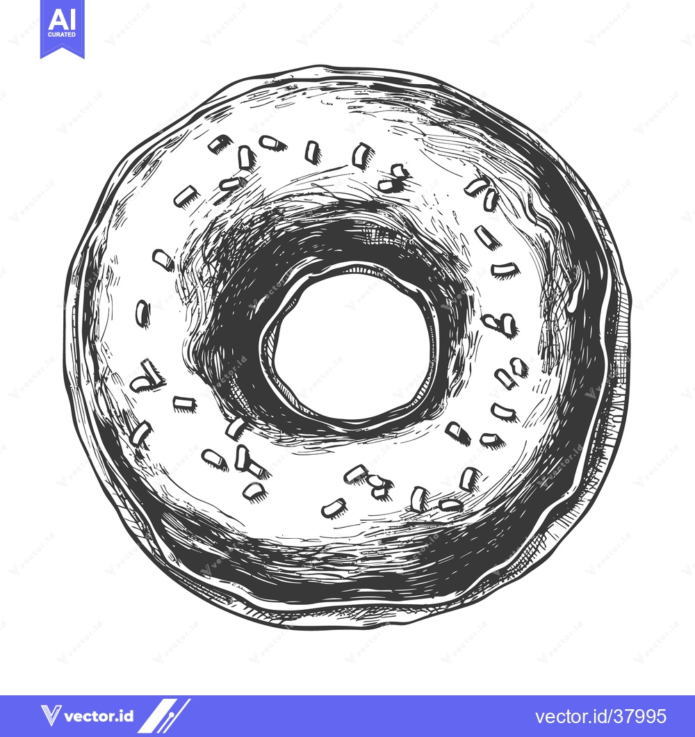 Premium Vector of Detailed drawing of a glazed doughnut with sprinkles in monochrome sty