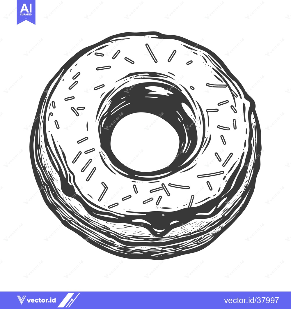 Premium Vector of A detailed grayscale illustration of a sprinkled glazed donut