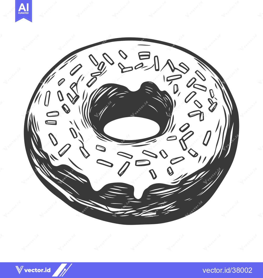 Premium Vector dari A black and white illustration depicting a sprinkled glazed donut
