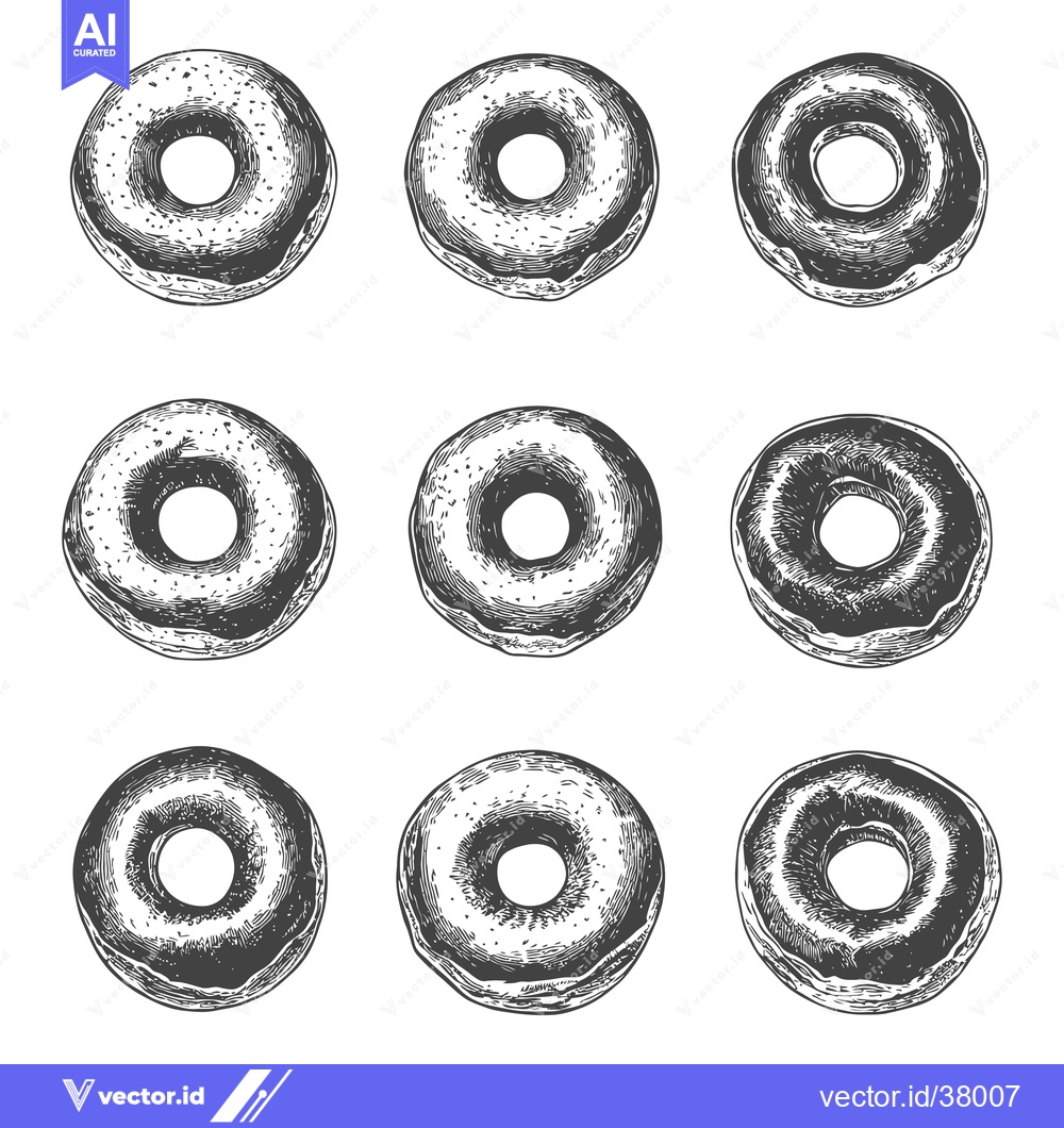 Premium Vector of Nine Delicious Donuts Arranged In A Grid Pattern