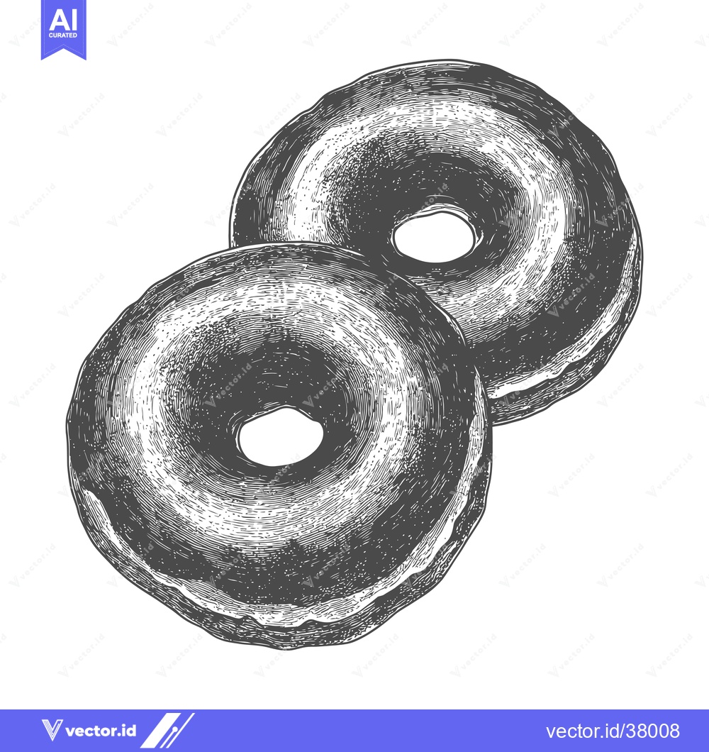 Premium Vector of Two Glazed Donuts in an Engraved Style Illustration