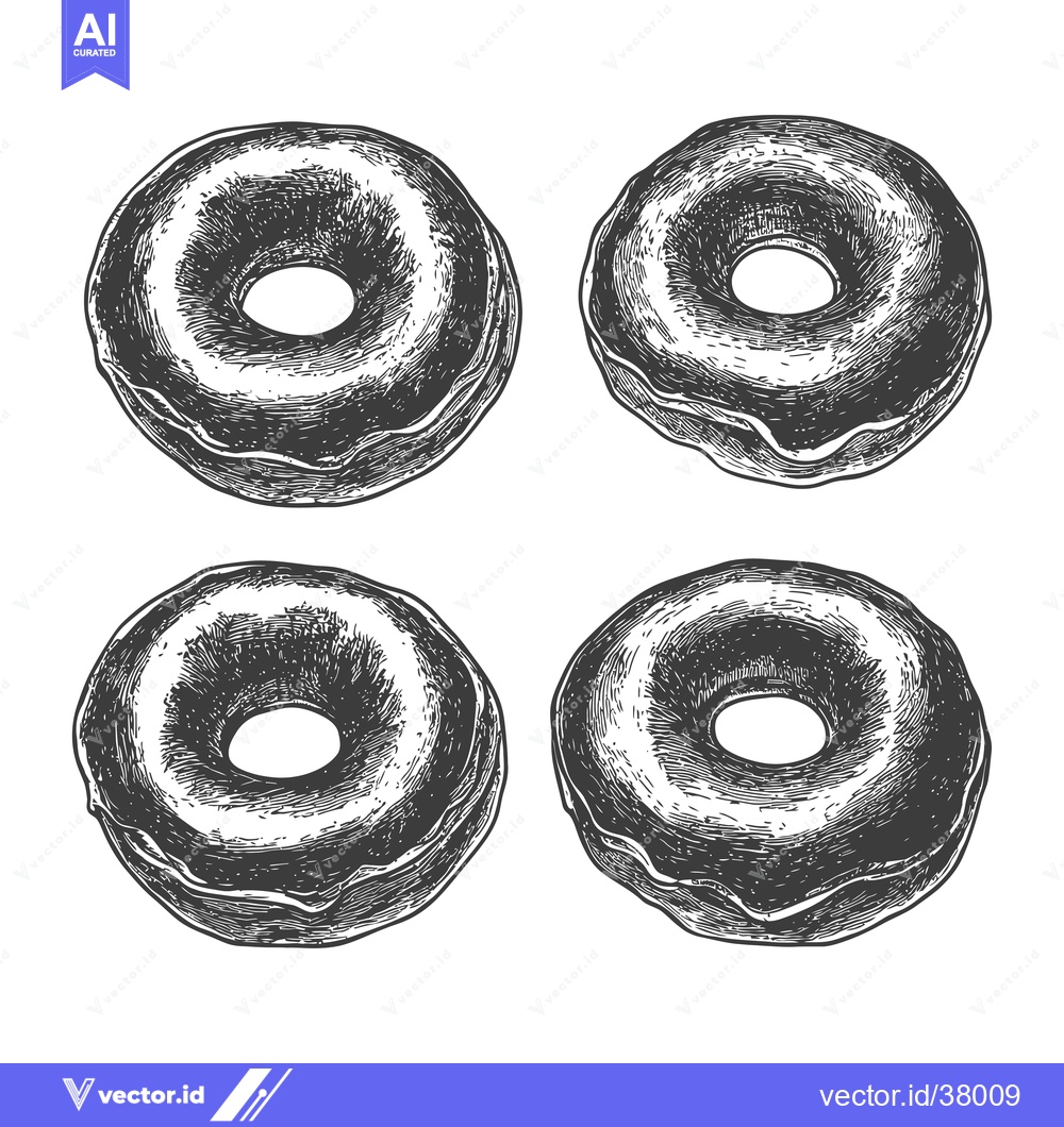Premium Vector dari Four Glazed Donuts Illustrated in a Vintage Style