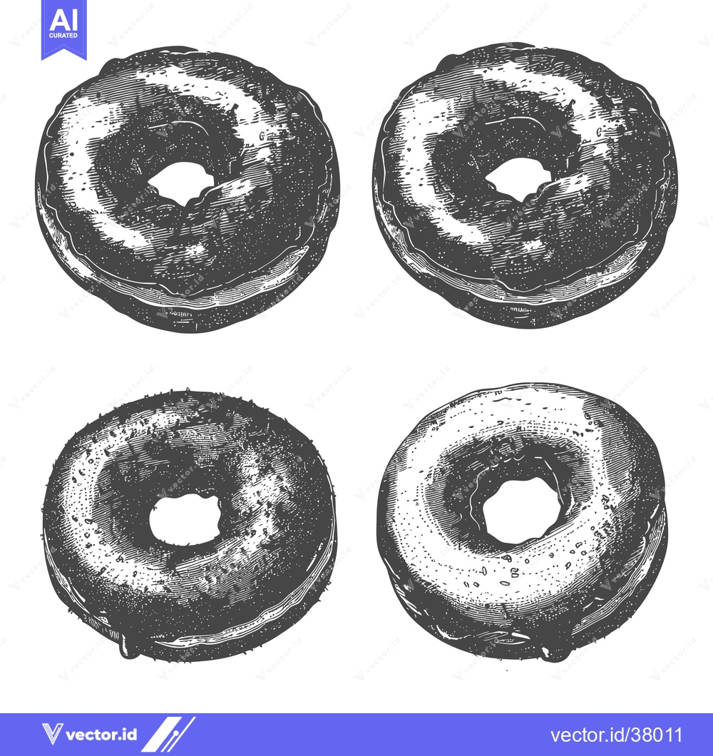 Premium Vector dari Four Delicious Glazed Donuts Illustrated In Vintage Style