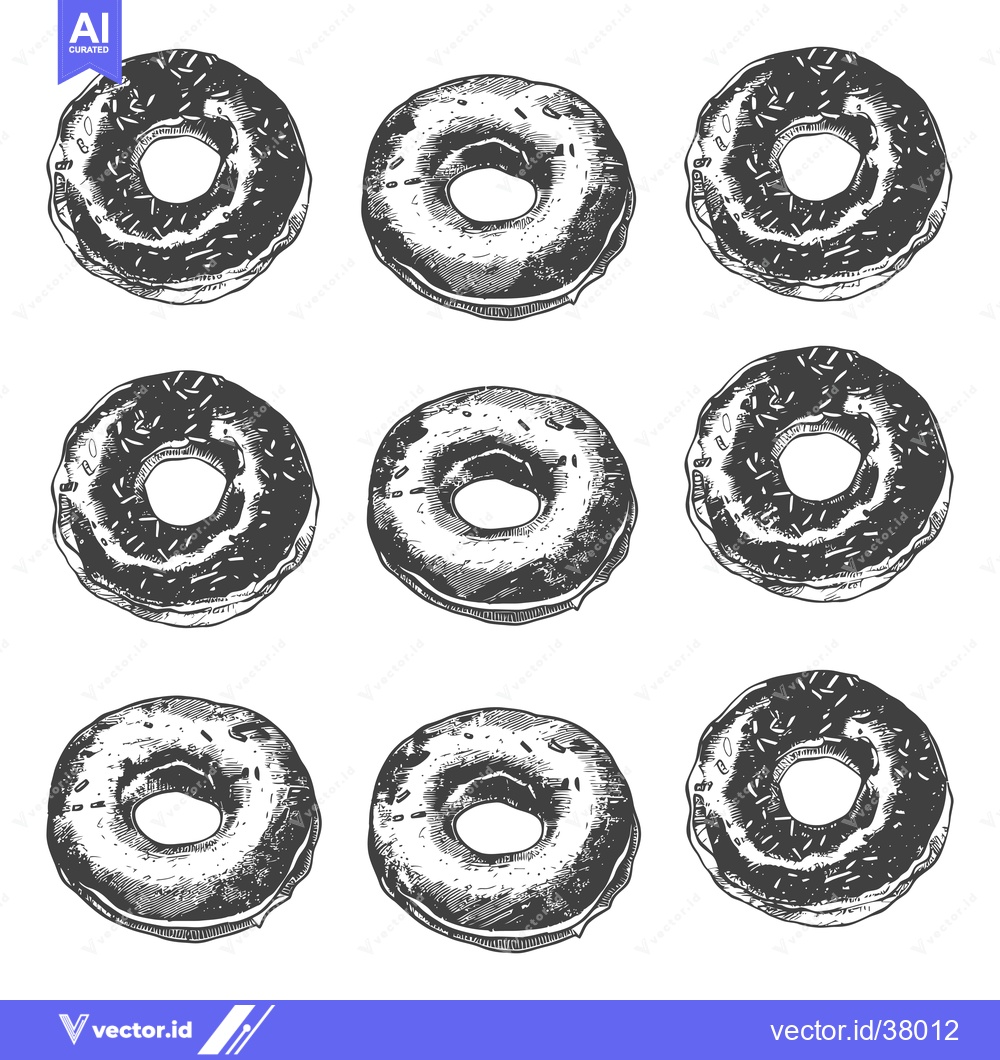 Premium Vector of Nine Delicious Sprinkled Donuts Arranged in a Grid