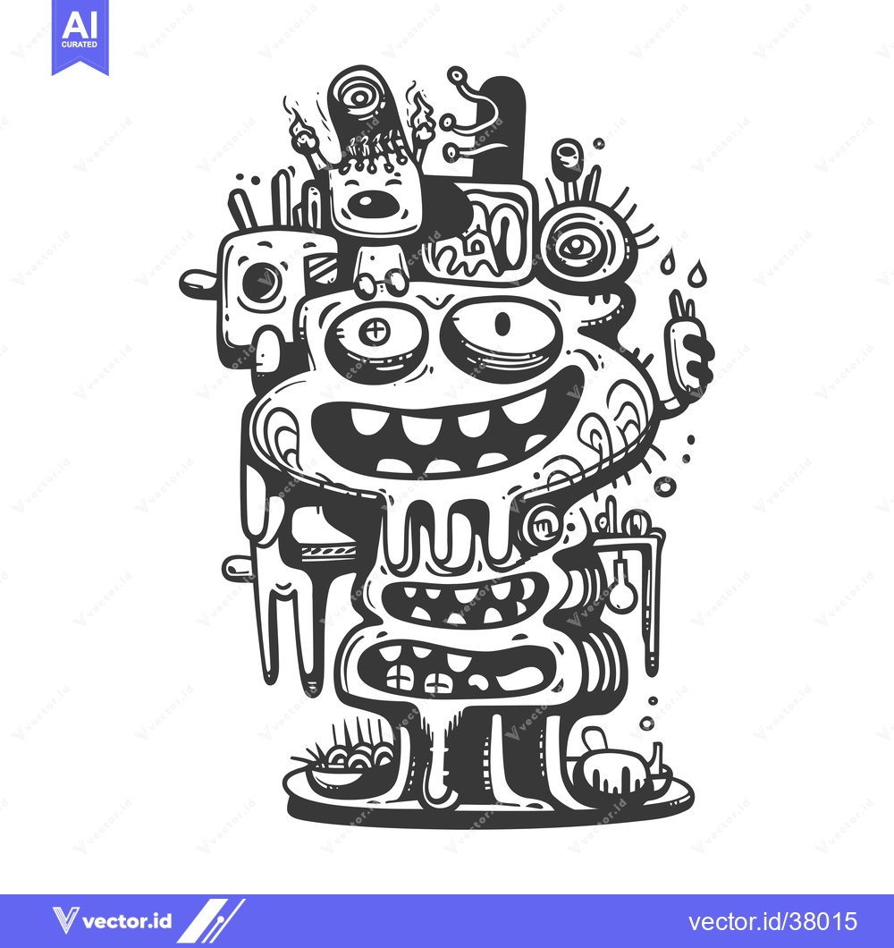 Premium Vector of Doodle Illustration of a Bizarre, Abstract, and Grotesque Creature