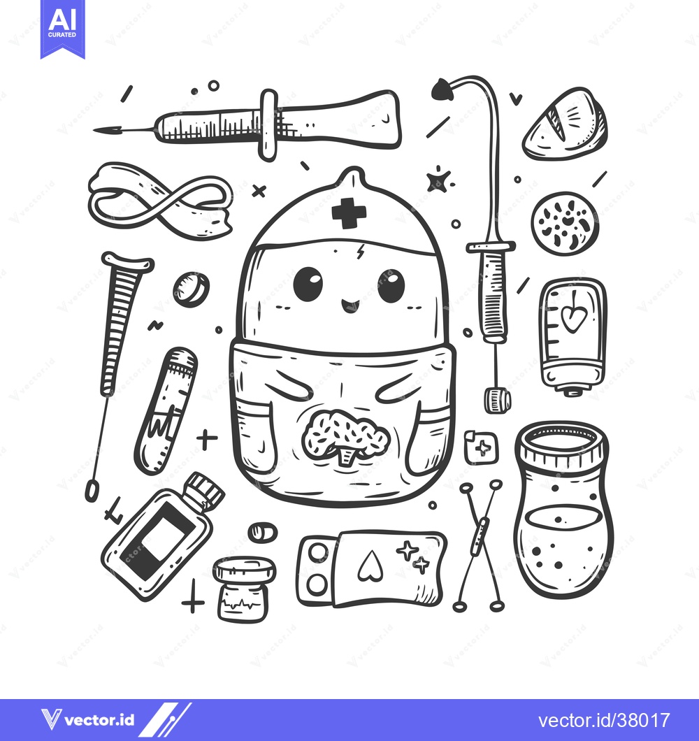 Premium Vector of Doodle Illustration of a Cute Cartoon Baby Wearing a Diaper and Surrou