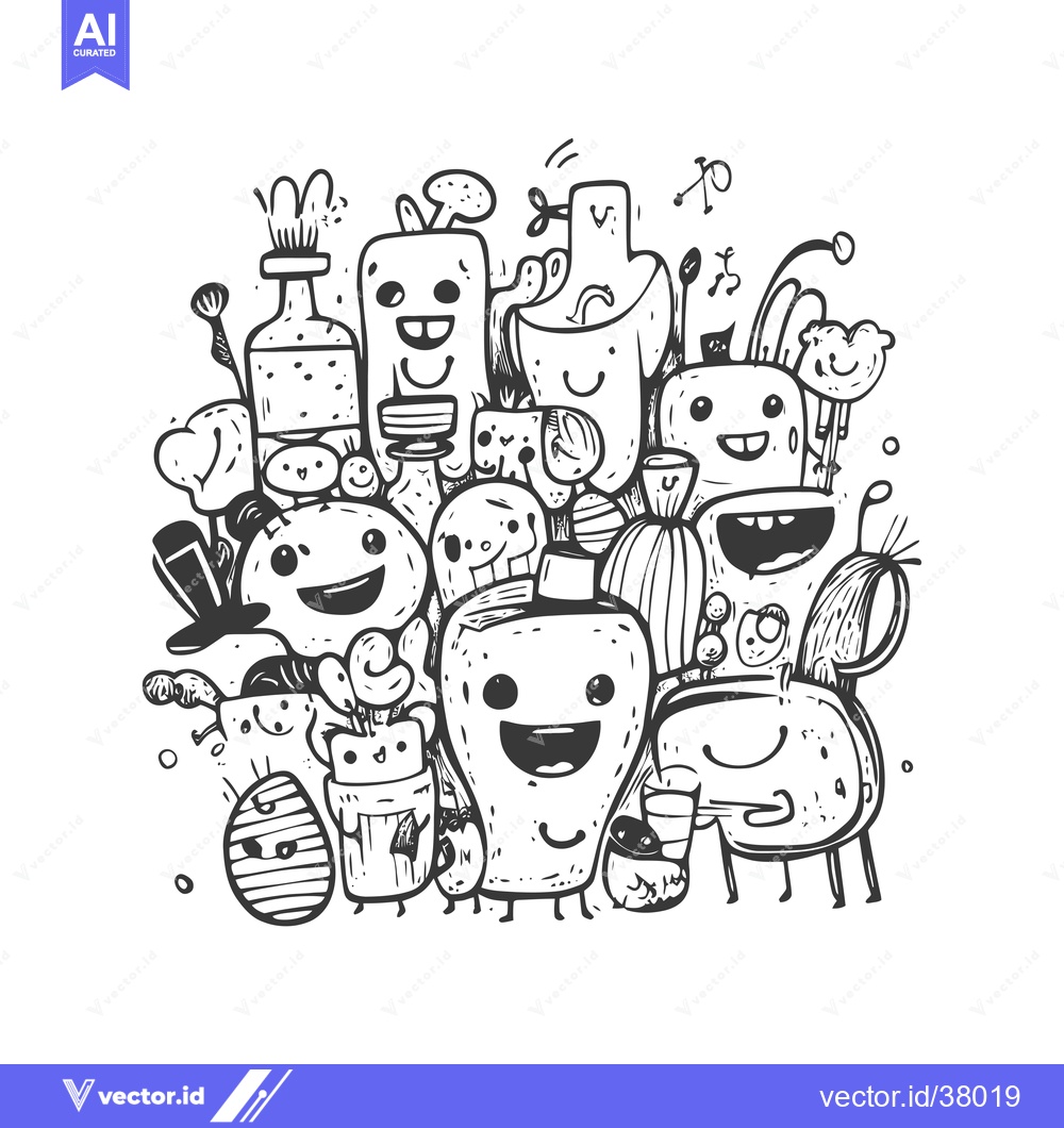 Premium Vector of Doodle Illustration of a Group of Funny Cartoon Characters