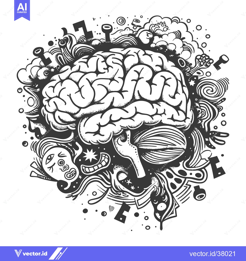 Premium Vector of Doodle Illustration of a Human Brain with Abstract Designs