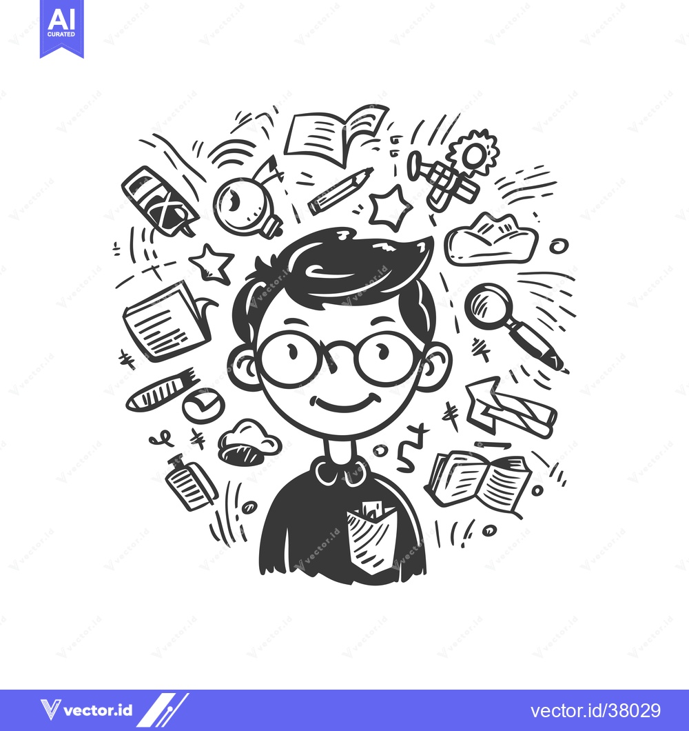 Premium Vector of Doodle Illustration of a Student Surrounded by School Supplies