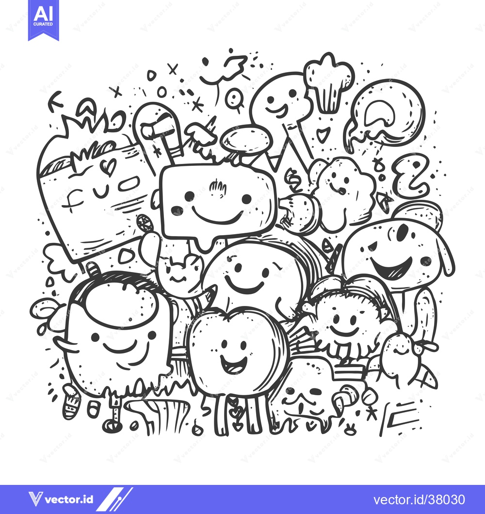 Premium Vector of Doodle Illustration of Cartoon Characters with Smiling Faces